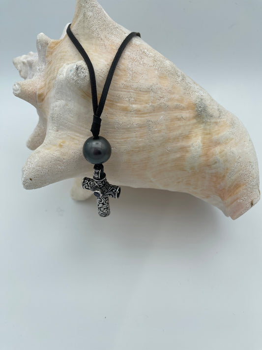 “One Love” Cross Tahitian Pearl Necklace